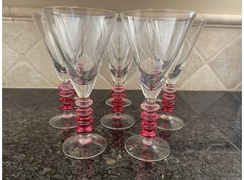 Lot Of 7 Martini Cocktail Glasses With Pink Stem