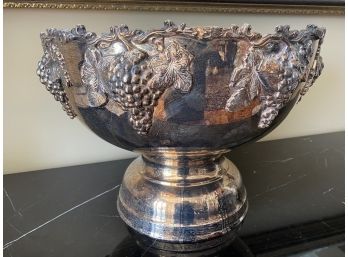 Massive Silver Plated Pedestal Punch Bowl With Grape Detailing