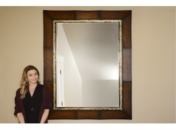 Huge Decorative Beveled Mirror With Gold Tone Detailing