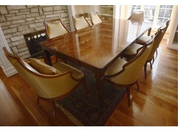 Baker Formal Dining Room Set With Inlay  & Upholstered Silk Gondola Chairs