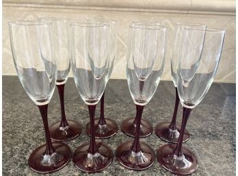 Set Of 8 Champagne Flutes With Red Glass Stem