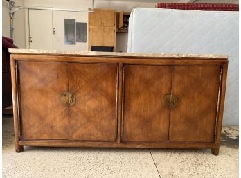 Heavy Mid Century Style Marble Topped Dresser With Brass Accents