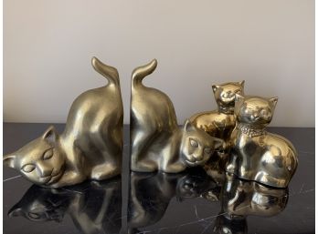 Two Pairs Of Brass Cat Bookends