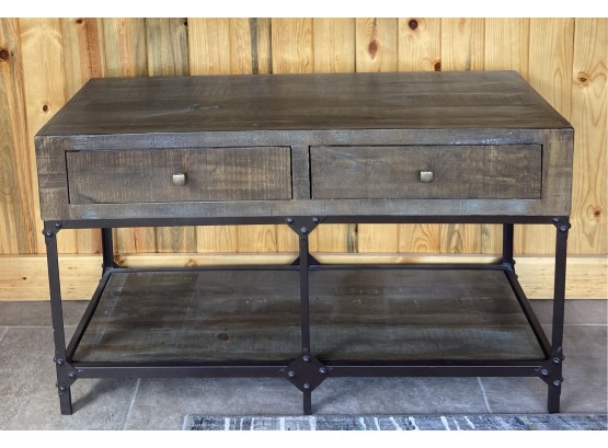 Solid Metal And Wooden Sofa Table With 2 Drawers
