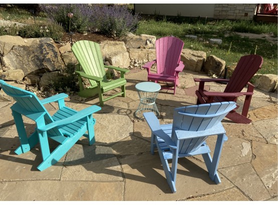 Lot Of (5) C.R. Plastic Lawn Chairs With Small Table