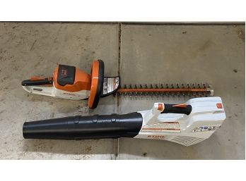 Stihl Electric Bush Trimmer With Battery And Corded Leaf Blower