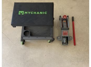 2-ton Pro-Lift Hydraulic Floor Jack With Mechanic Stool On Wheels