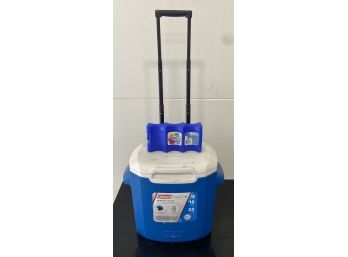 16 Quart Coleman Brand Cooler On Wheels With Adjustable Handle And Ice Pack