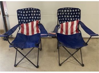 2 American Flag Collapsible Camping Chairs With Cup Holders