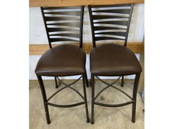 2 Metal Bar Stools With Fabric Cushioned Seats