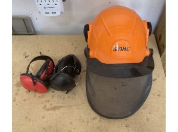 Stihl Face Guard With Built In Ear Protection And 2 Sets Of Hearing Protection Earmuffs