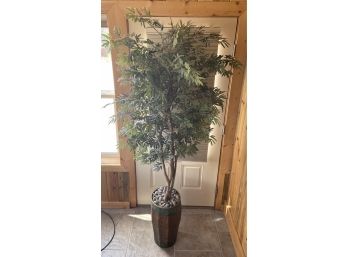 Large Faux Tree In Decorative Stand With Rocks