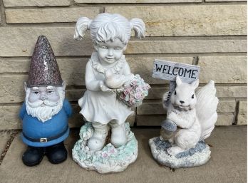 Lot Of 3 Assorted Yard Statues