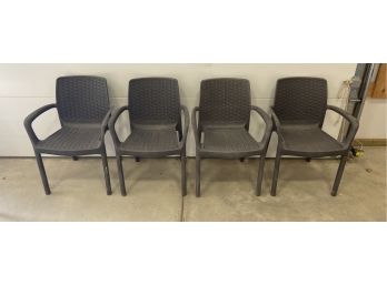 Lot Of 4 Plastic 'wicker' Style Outdoor Chairs