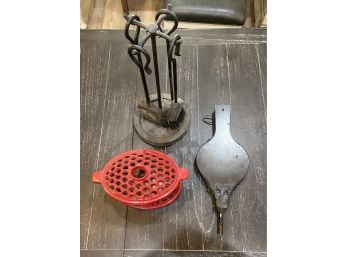 Lot Of Vintage Fireplace Accessories Including Bellows