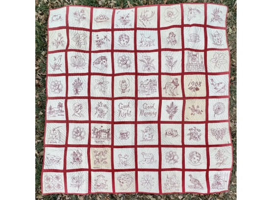Marvelous Antique 1903 Hand Stitched Quilt, Full Size