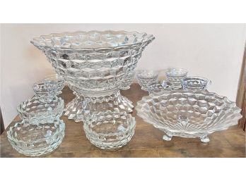 Fostoria Pineapple Pattern Punch Bowl With Cups!