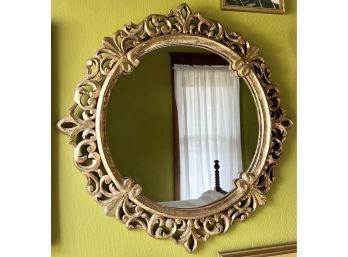 Vintage Round Wooden Gold-painted Mirror