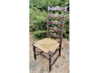 Lovely Vintage Ladder Back Chair With Rush Seat
