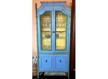 Beautiful Blue And Yellow Thomasville Lighted China Hutch With Glass Shelves