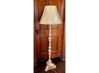 Lovely Floor Lamp With Rawhide Shade (Shade Has Some Damage)