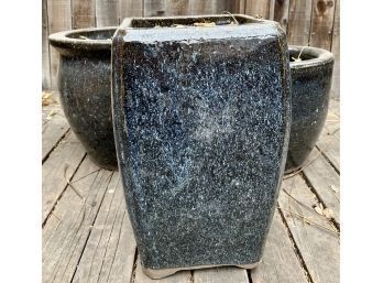 (3) Large Matching Dark Blue Speckled Ceramic Planter Pots