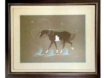 Gorgeous Beatien Yazz Navajo Painting, 'Brown Horse', Matted And Framed, Museum Quality Glass