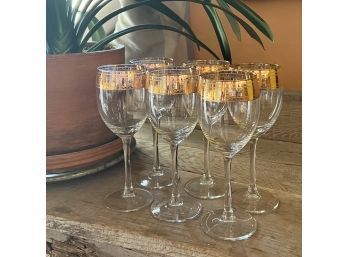 Six Beautiful Gold-Rimmed Wine Glasses With Greek Classical Motif