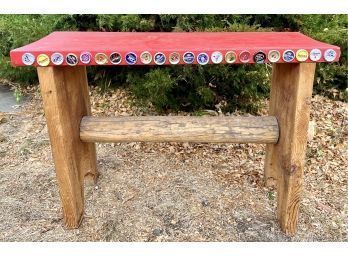 Wooden Bench With Attached Beer Bottle Caps