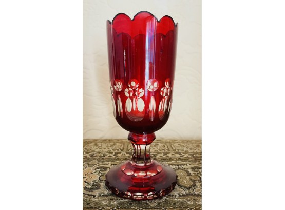 Antique Cranberry Cut Crystal Vase