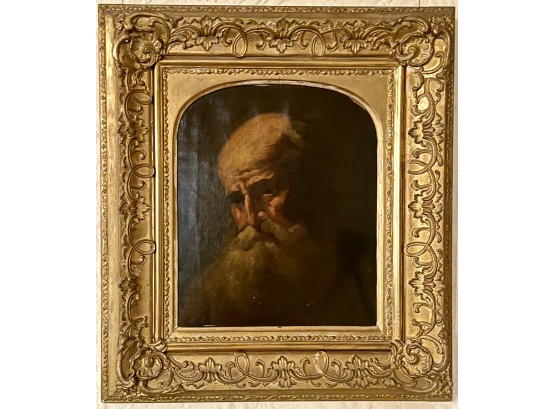 Antique Oil Painting Pensive Man In Old Masters Style Unsigned With Ornate Gilt Frame