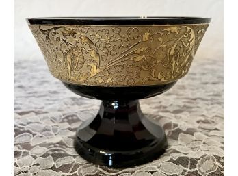 Beautiful Antique Purple Footed Bowl With Gold Band Bas Relief Accent Some Scratches And Minor Chip
