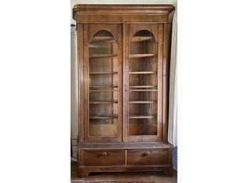 Very Large Antique Rosewood Bookcase With Glass Doors & 2 Drawers  Circa 1850
