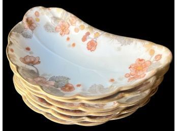 6 Antique Demi-lune Antique Haviland Dishes With Orange Flowers