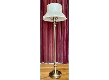 Antique Brass Floor Lamp With Embroidered Shade
