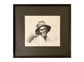 Quaint Vintage Ink Drawing Of Man In Hat