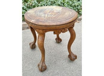 Round Antique Oak Footstool With Cabriole Legs