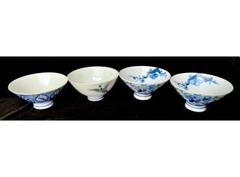 4 Blue/White Antique Asian Porcelain Bowls