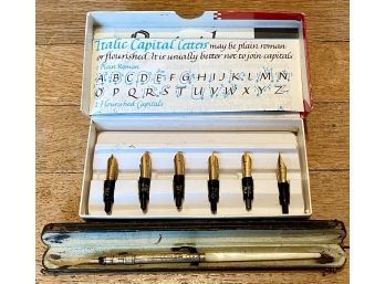 Antique Mother Of Pearl And Gold Filled Pen With Nibs In Box