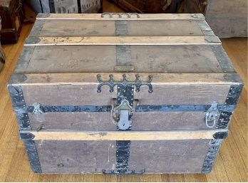 Antique Canvas Over Wood Trunk With Trays