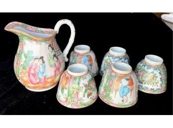 5 Hand Painted Japanese Porcelain Cups & 4' Pitcher