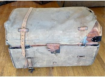 Antique Leather Trunk With Protective Canvas Cover & Interior Trays  Watkins Wolff & Co.