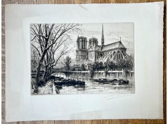 Antique Etching/ Engraving Notre Dame Paris