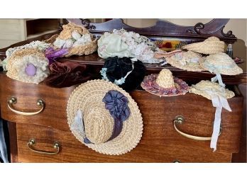 Lovely Lot Of Antique Doll Hats (10 Pieces)
