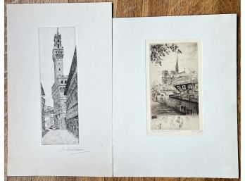 2 Antique Etchings/ Engravings Paris