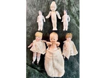 6 Antique Mini Porcelain Dolls With Articulated Bodies