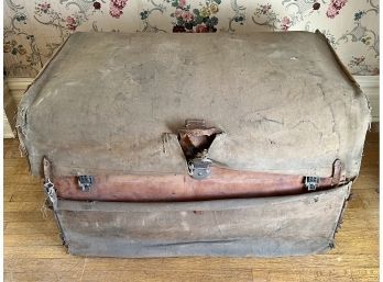 Antique Leather Trunk Over Wood With Canvas Cover
