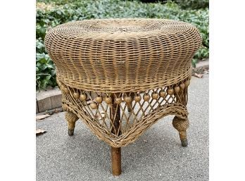 Round Antique Wicker Footstool