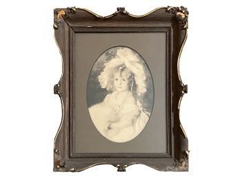 Sweet Small Antique Framed Picture Of Little Girl In Fancy Hat