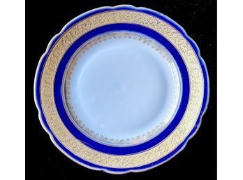 12 Antique Hand Decorated 6' Blue/Gold Plates